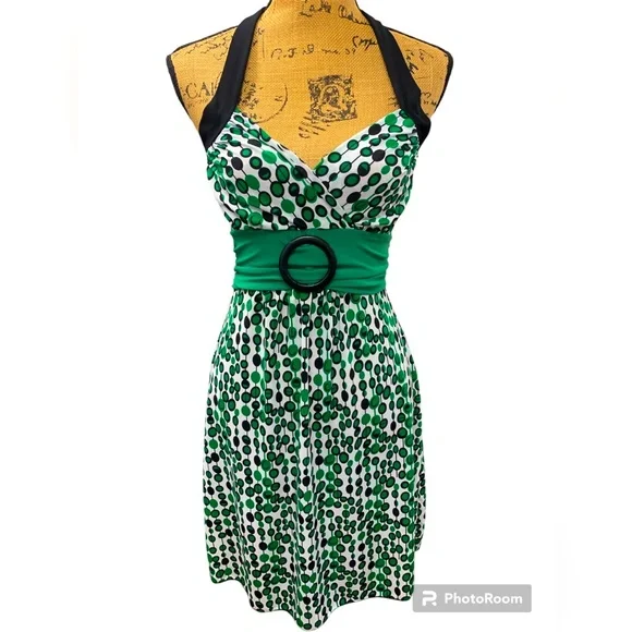 green polka dot halter dress Mariam Teal and White Polka Dot Halter Swing Dress – Pink House Boutique main image 1
